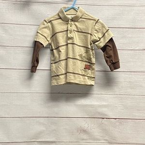 2T Quiksilver Tan and Brown Long Sleeve Polo